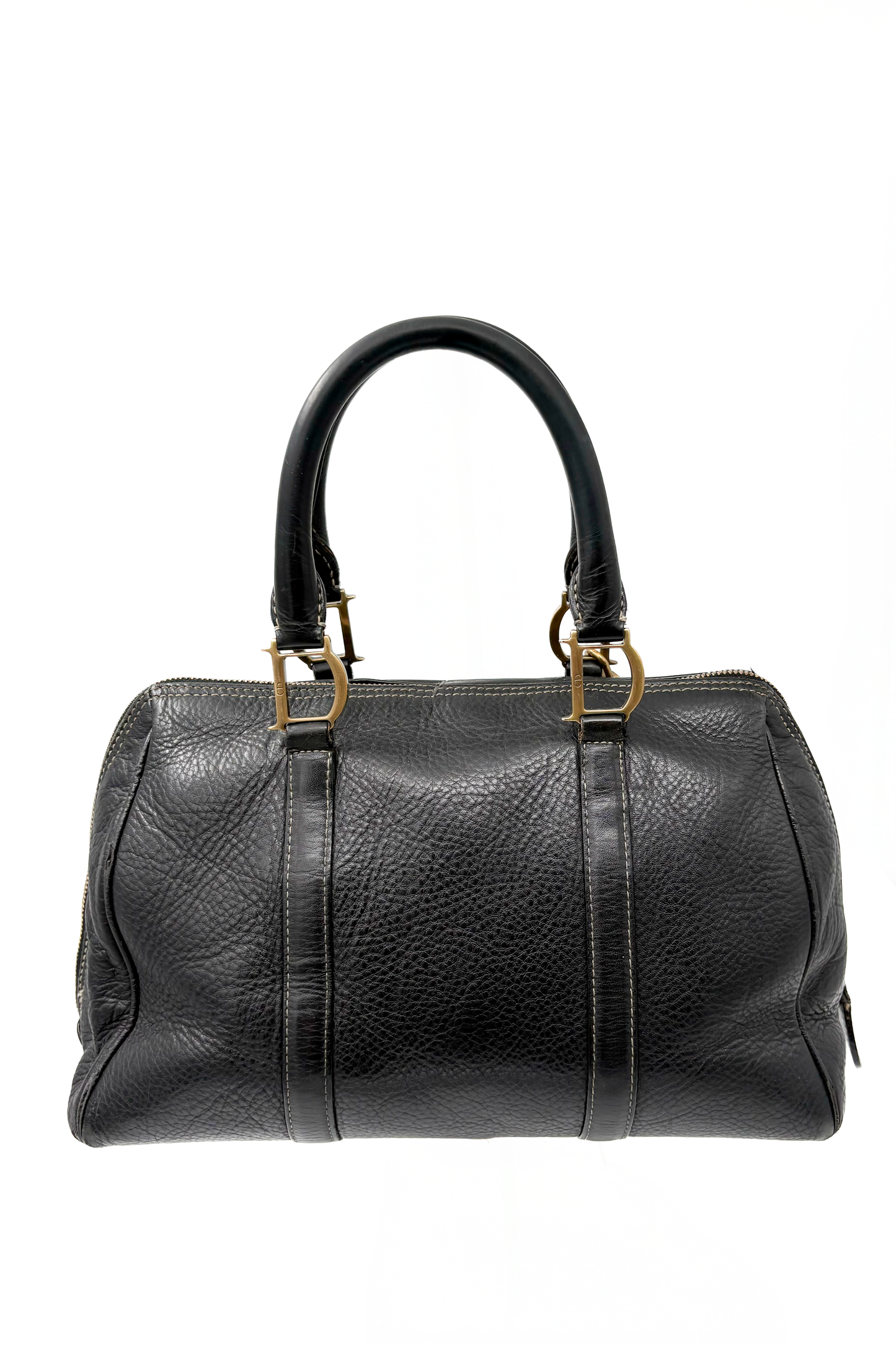 Vintage Black Leather Boston Bag