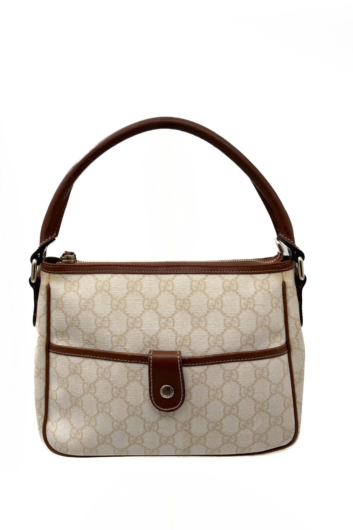 Vintage Cream Coated Monogram & Tan Leather Handbag
