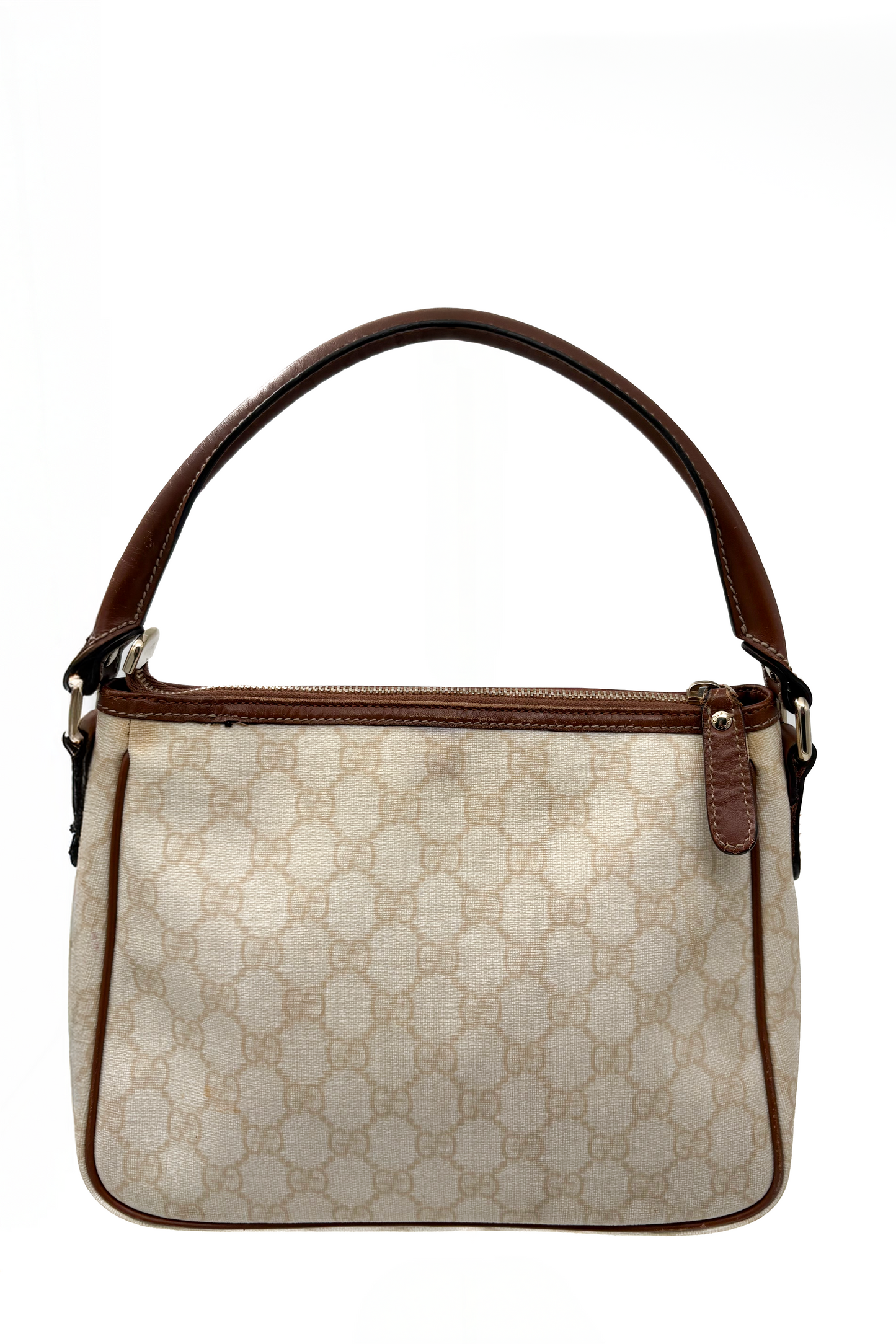 Vintage Cream Coated Monogram & Tan Leather Handbag