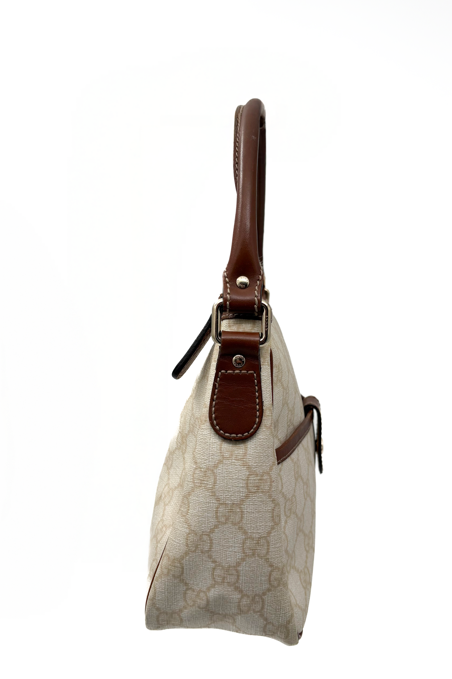 Vintage Cream Coated Monogram & Tan Leather Handbag