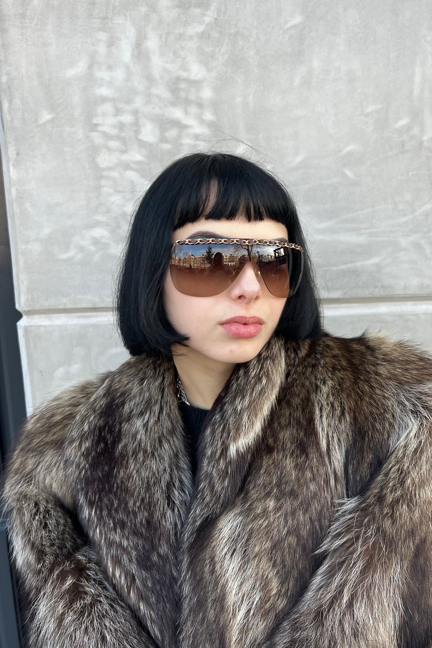 Vintage Brown Chain Detail Mask Sunglasses