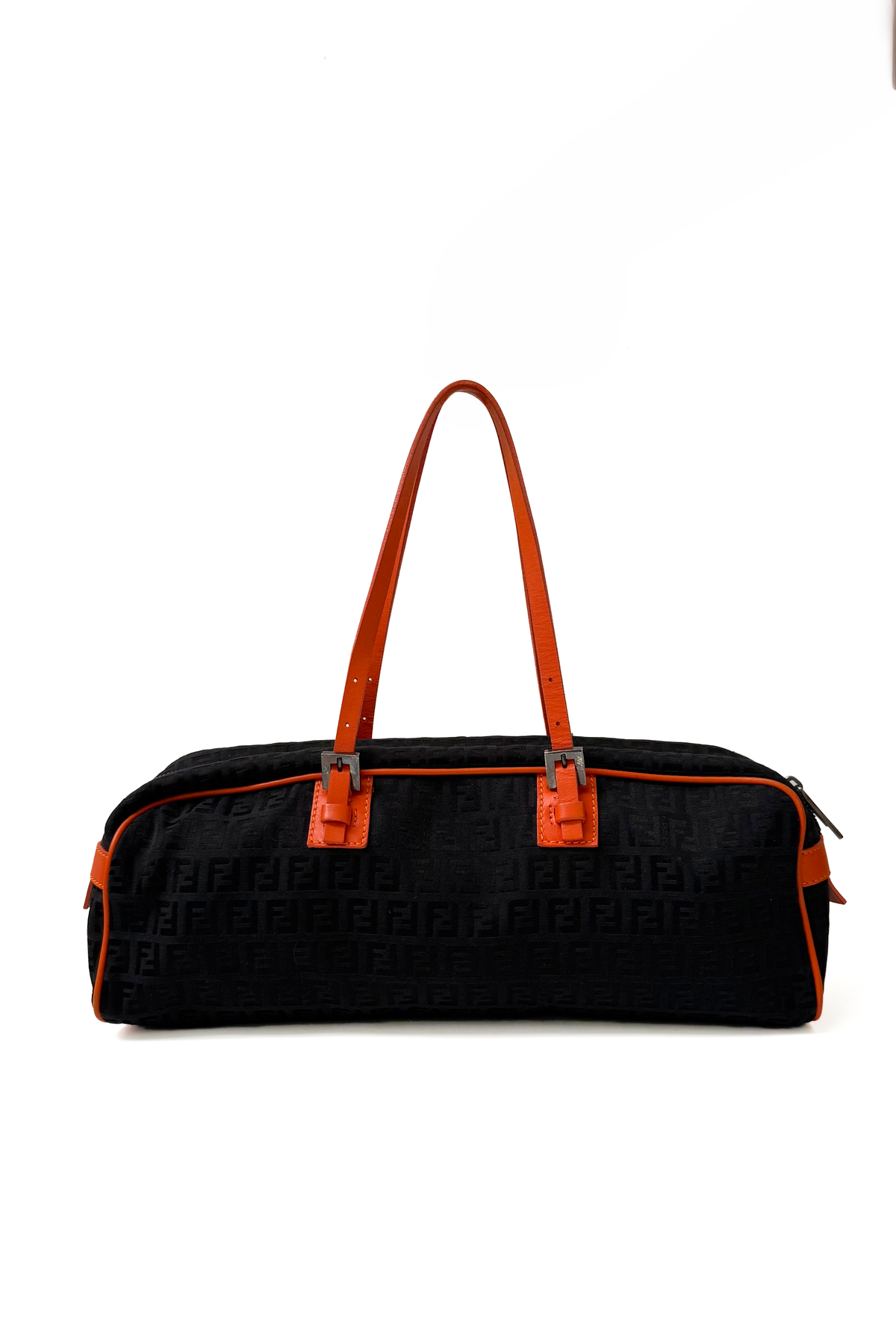 Vintage Black Zucchino & Orange Details Double Handle Bag