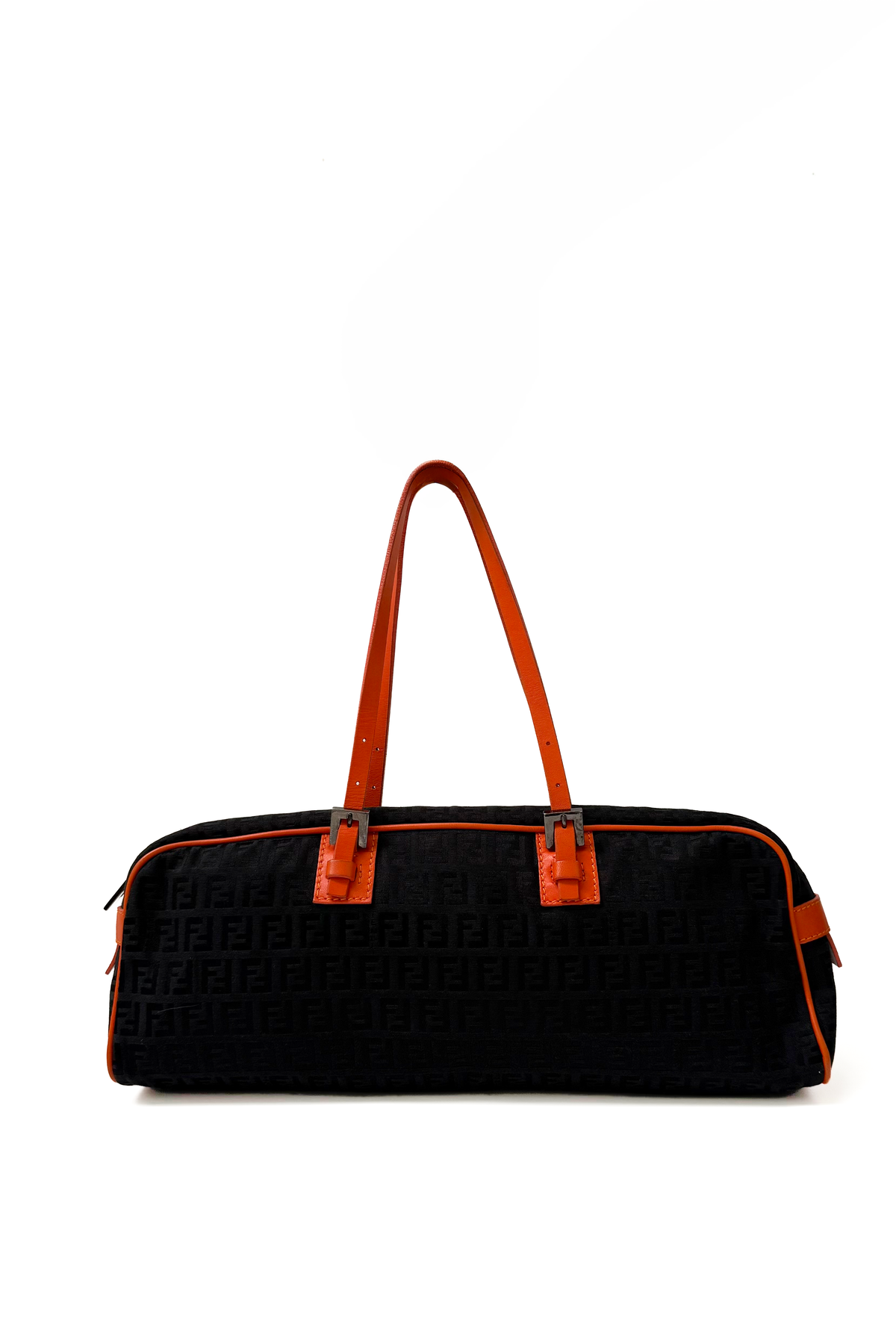 Vintage Black Zucchino & Orange Details Double Handle Bag
