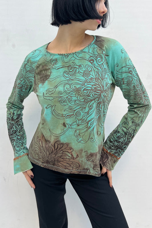 Vintage Turquoise & Brown Printed Longsleeve