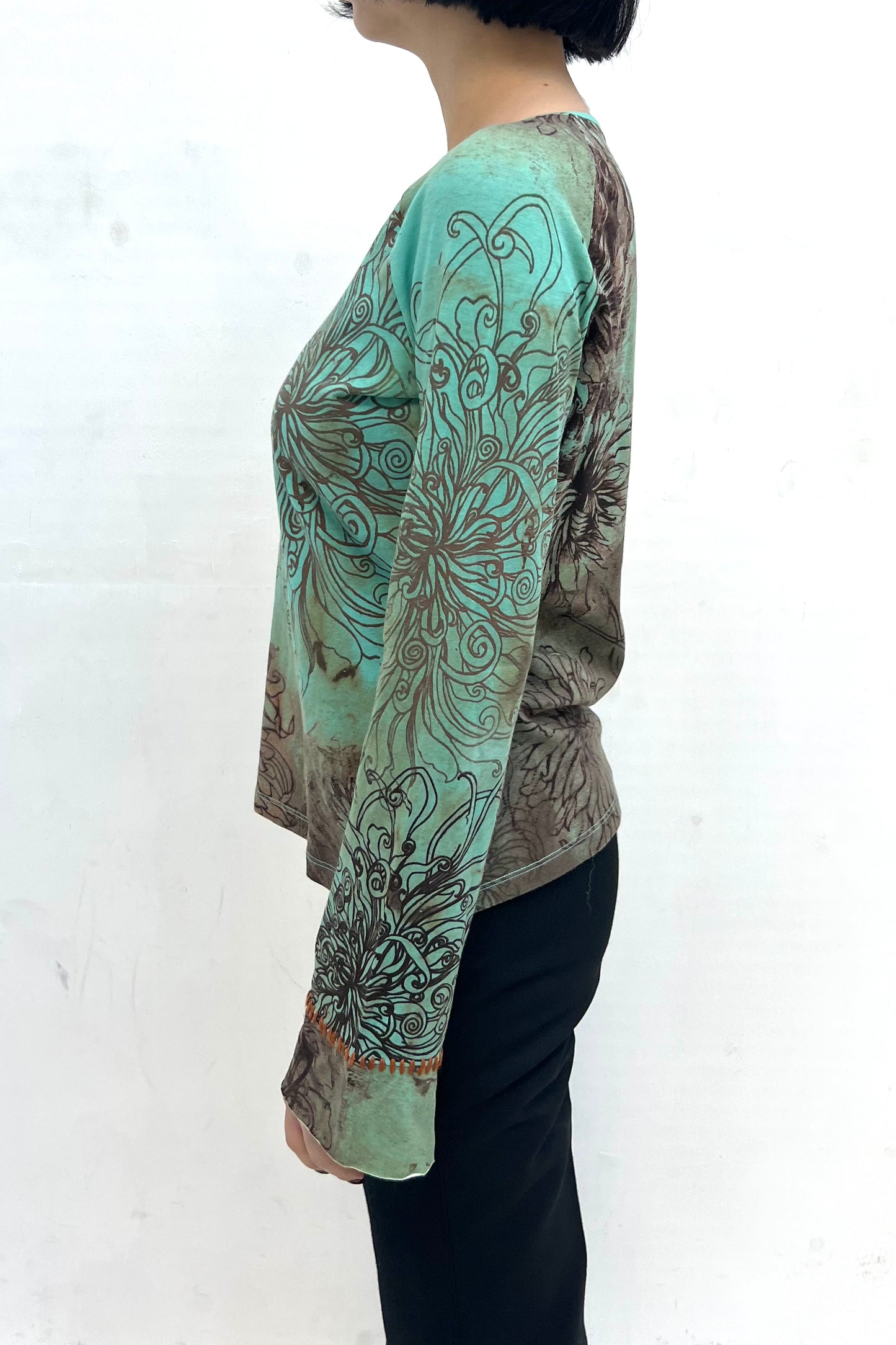 Vintage Turquoise & Brown Printed Longsleeve