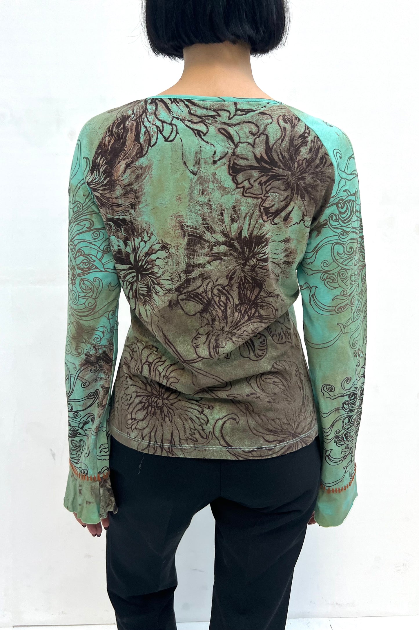Vintage Turquoise & Brown Printed Longsleeve