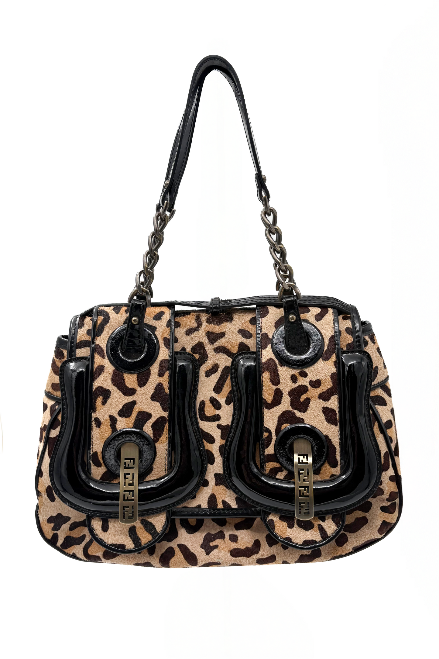 Vintage Leopard Calf Skin Patent Leather Bag