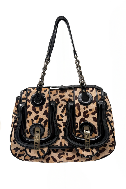 Vintage Leopard Calf Skin Patent Leather Bag