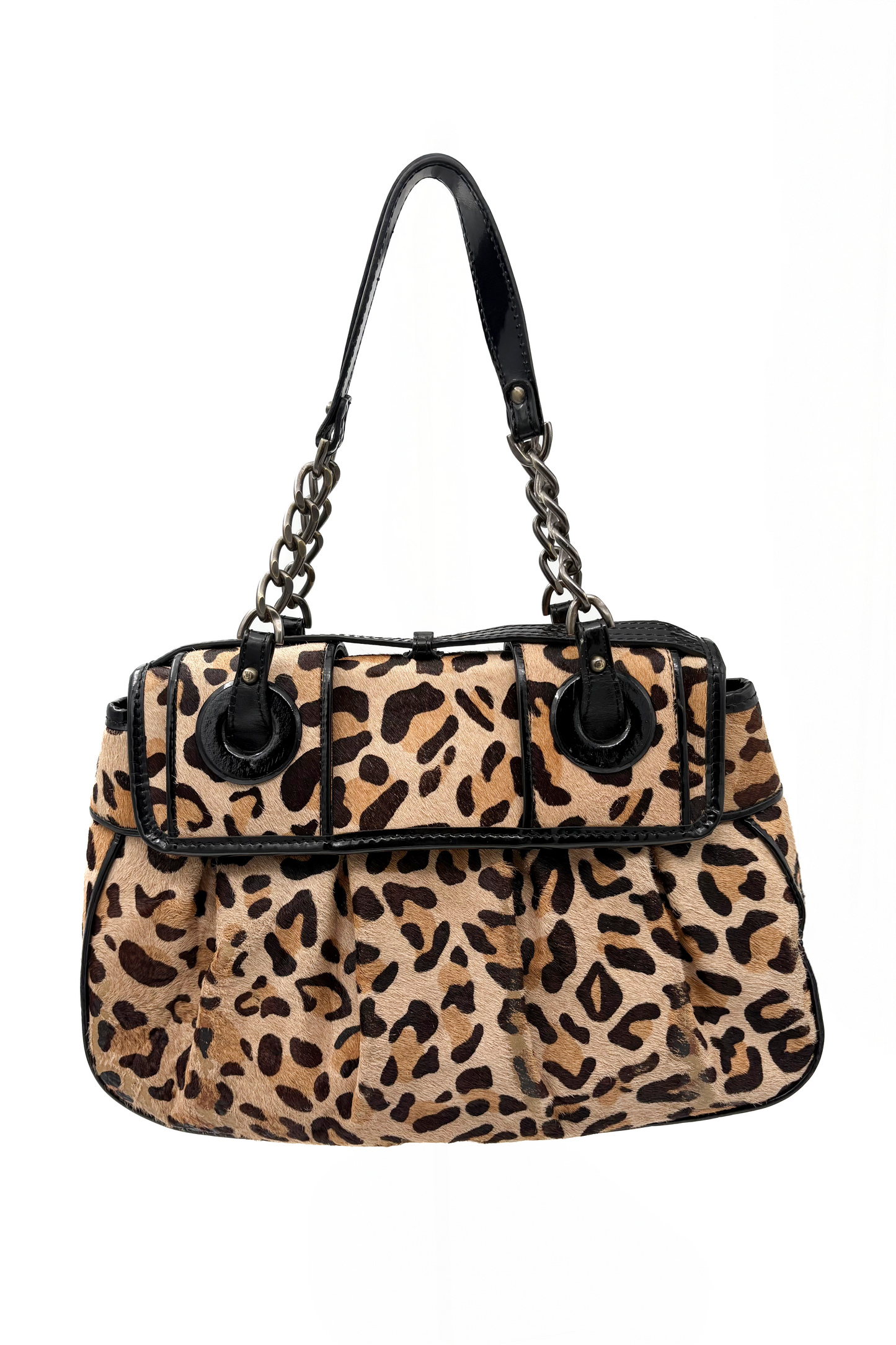 Vintage Leopard Calf Skin Patent Leather Bag