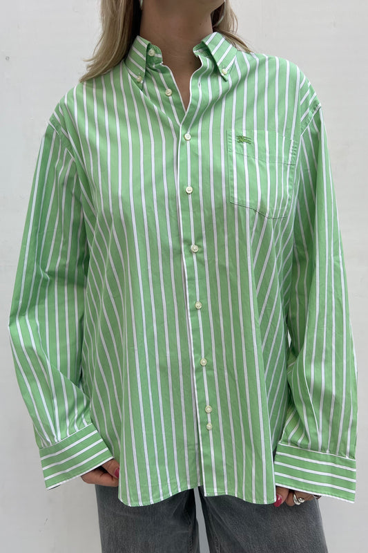 Vintage Green Striped Button-Up Shirt
