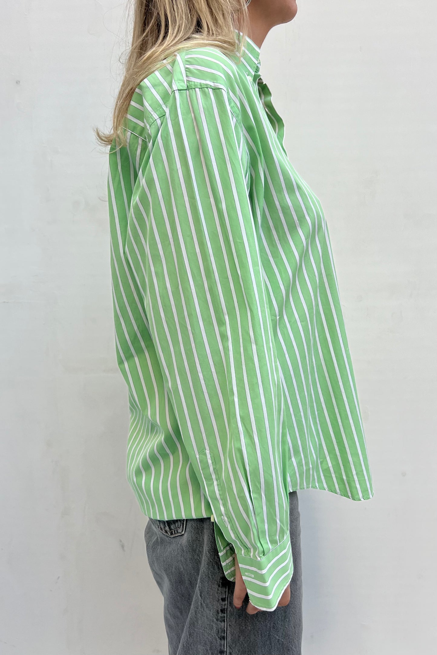 Vintage Green Striped Button-Up Shirt
