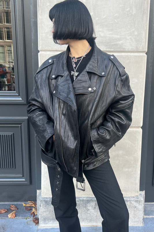 Vintage Black Leather Biker Jacket