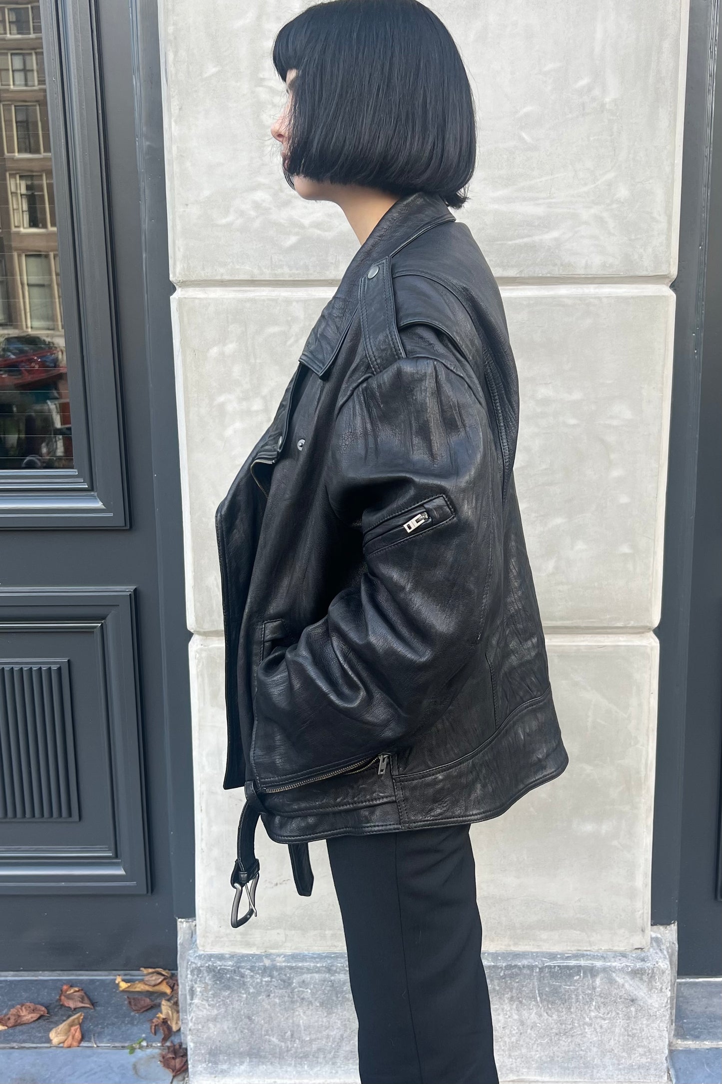 Vintage Black Leather Biker Jacket