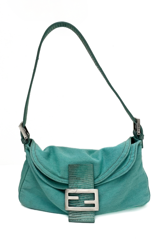 Vintage Turquoise & Lizzard Leather Baguette Bag