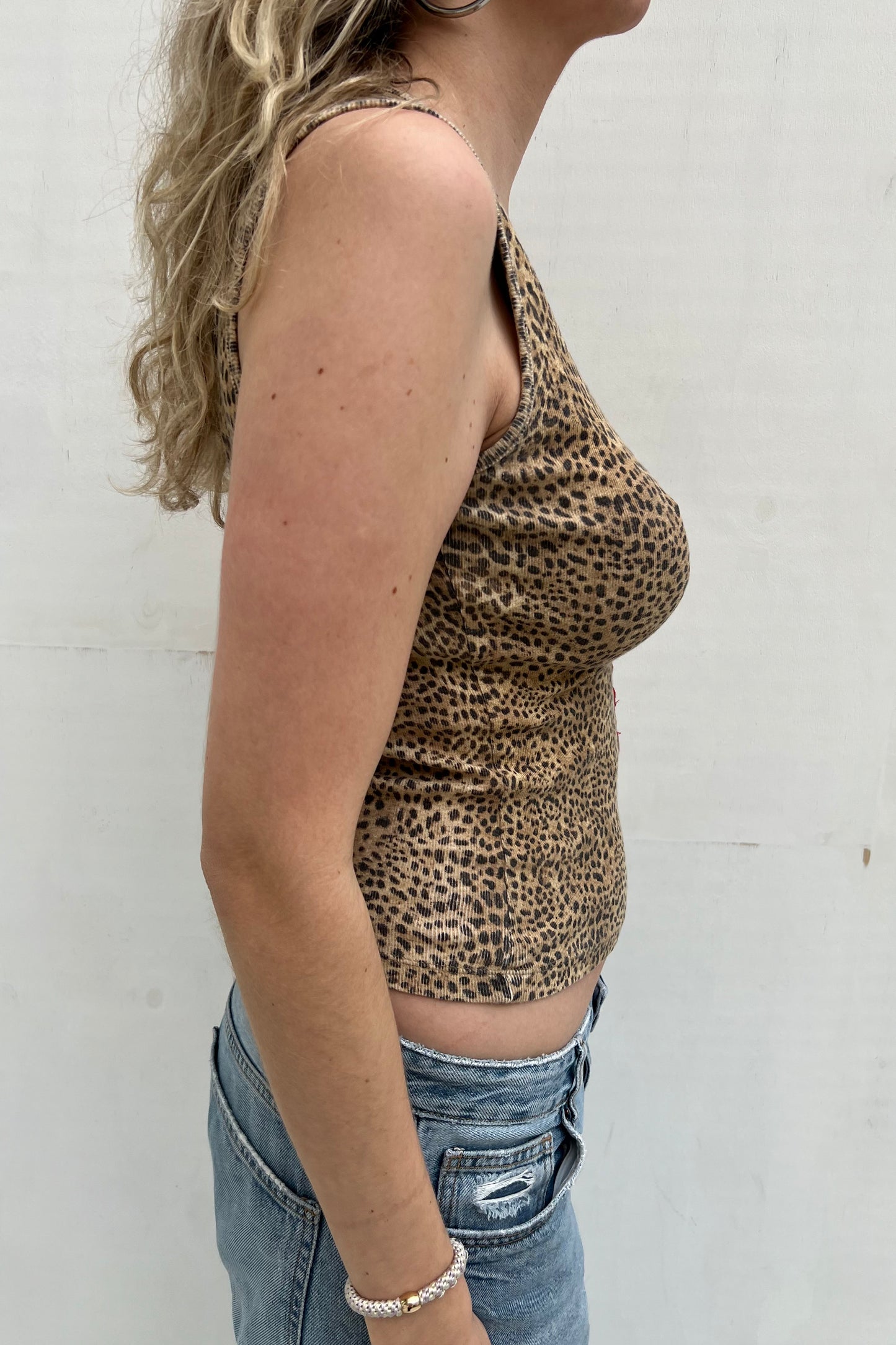 Vintage Mini Leopard & Red Embroidery Top