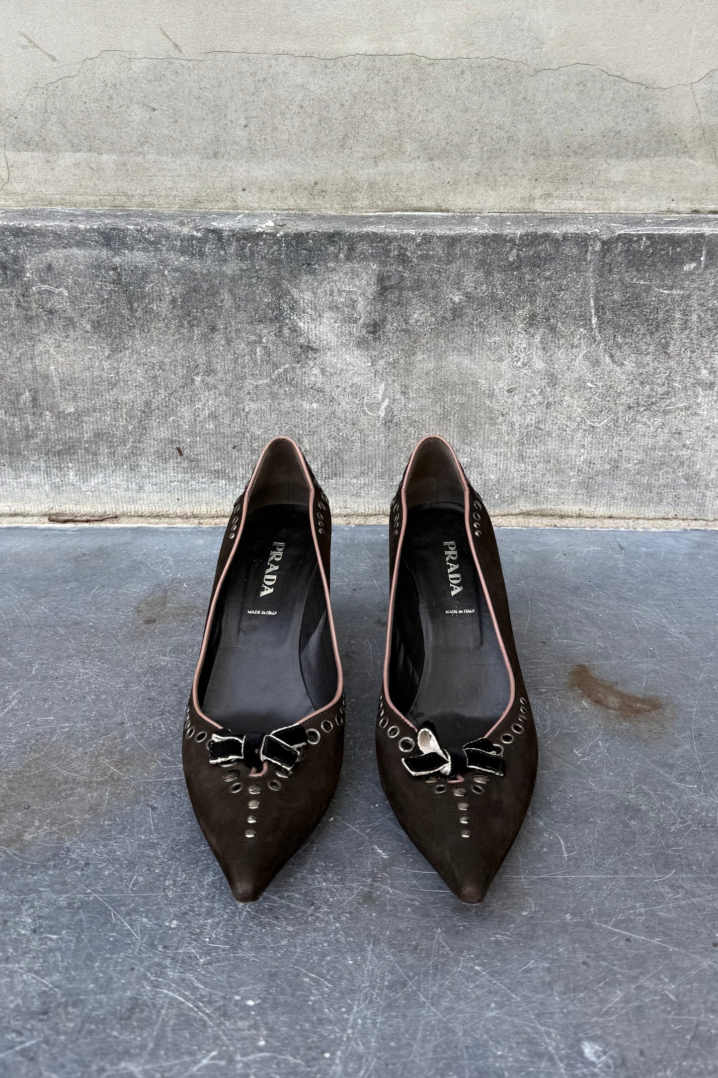 Vintage Chocolate Suede Pointy Toe Mini Heels 40