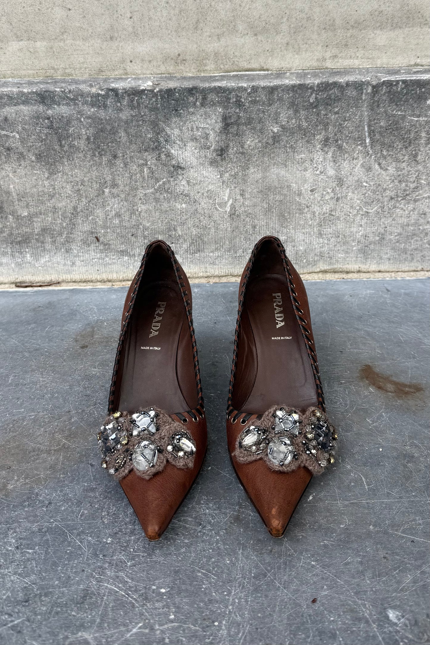 Vintage Brown Gemstone Detail Heels 37