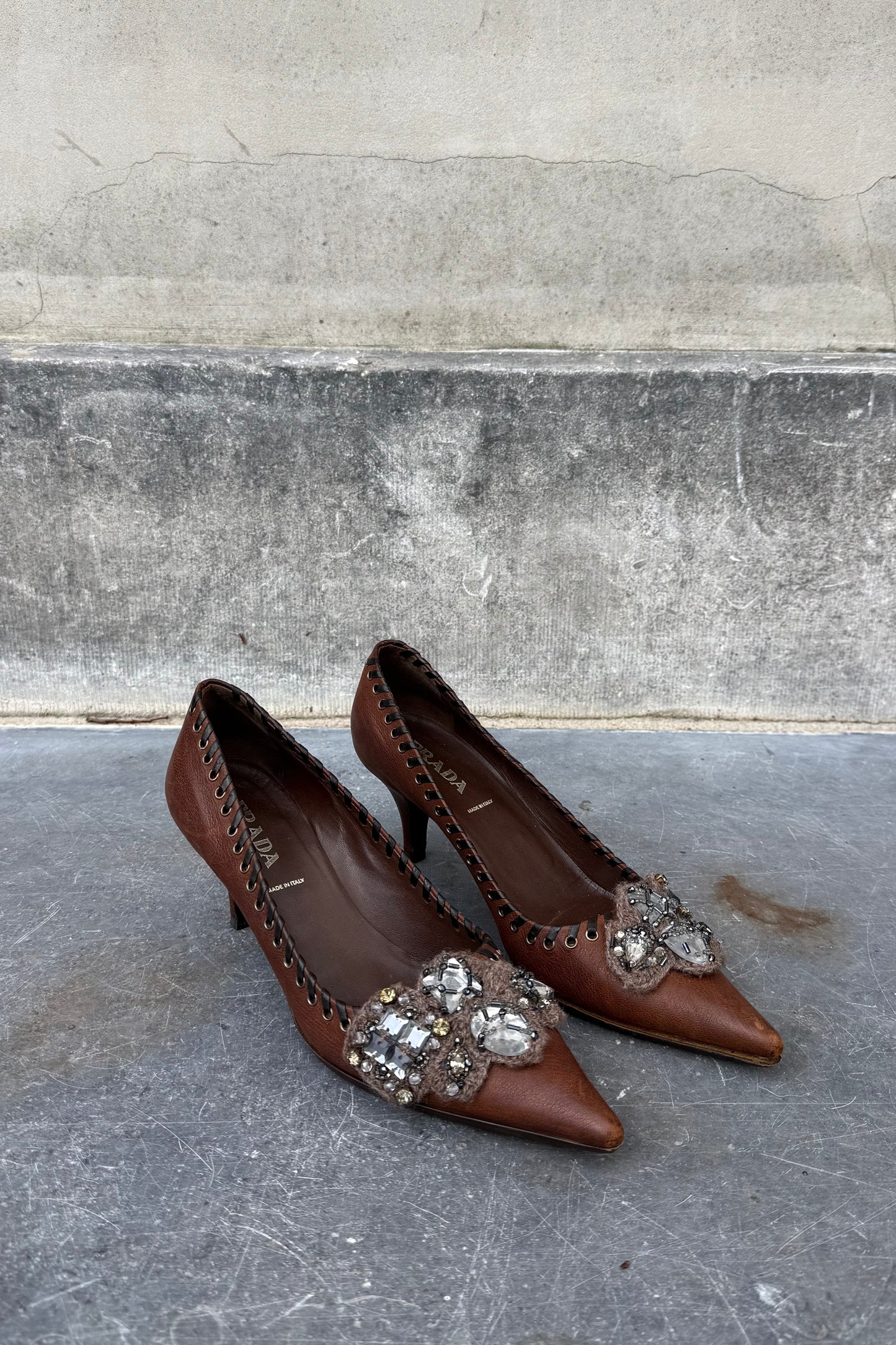 Vintage Brown Gemstone Detail Heels 37