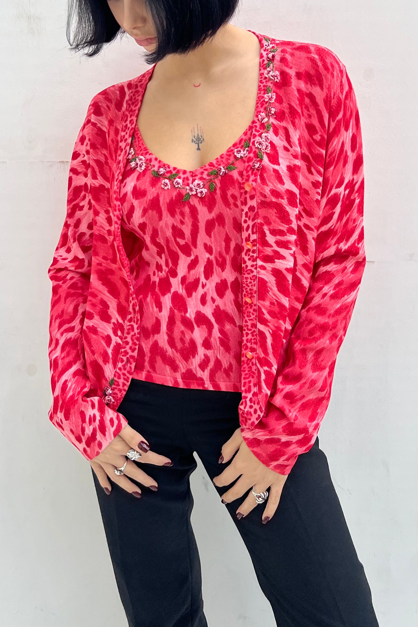 Vintage Pink Leo Beaded Twin Set