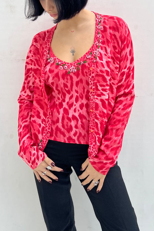 Vintage Pink Leo Beaded Twin Set