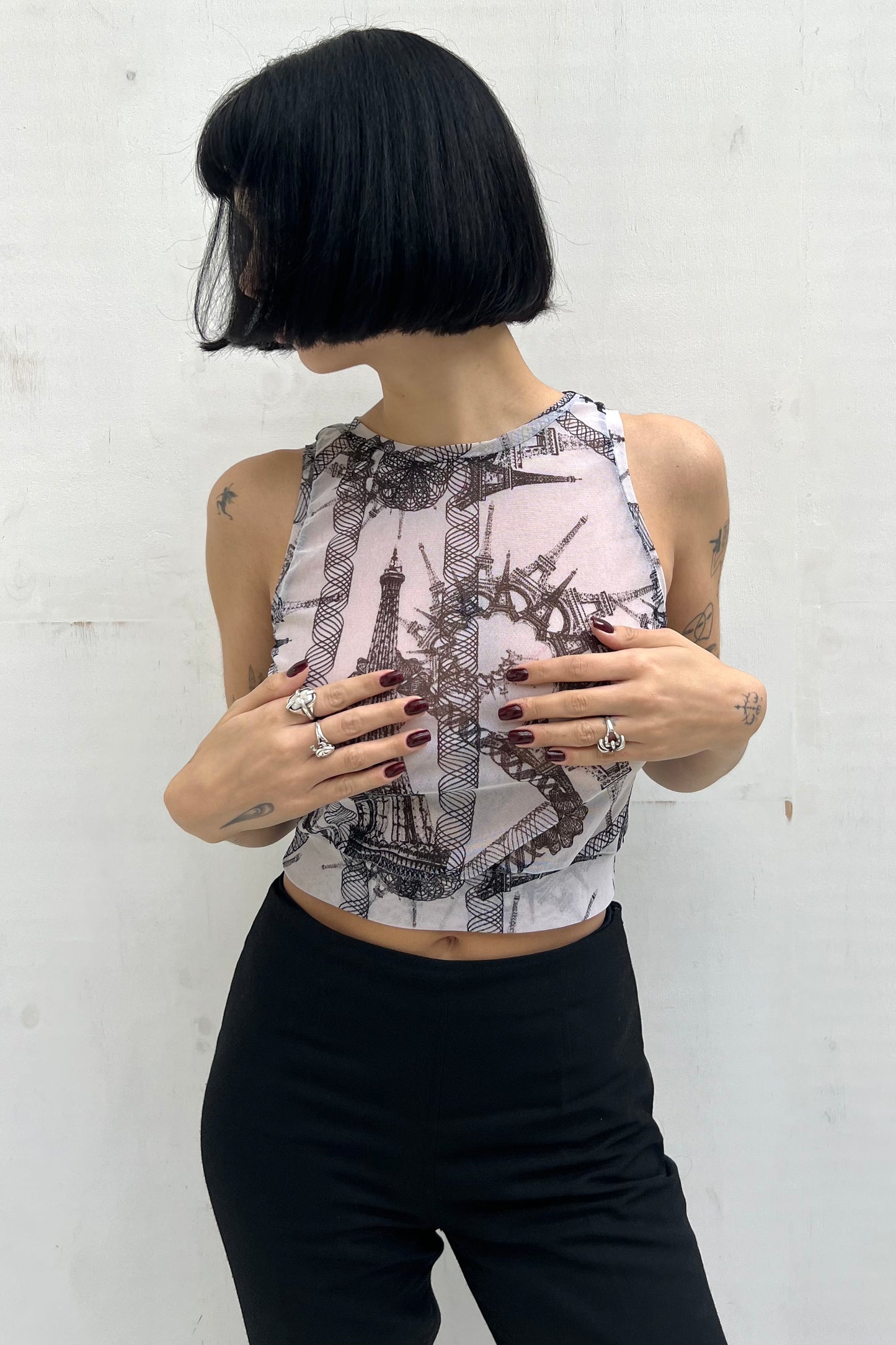 Vintage Eiffel Tower Mesh Top