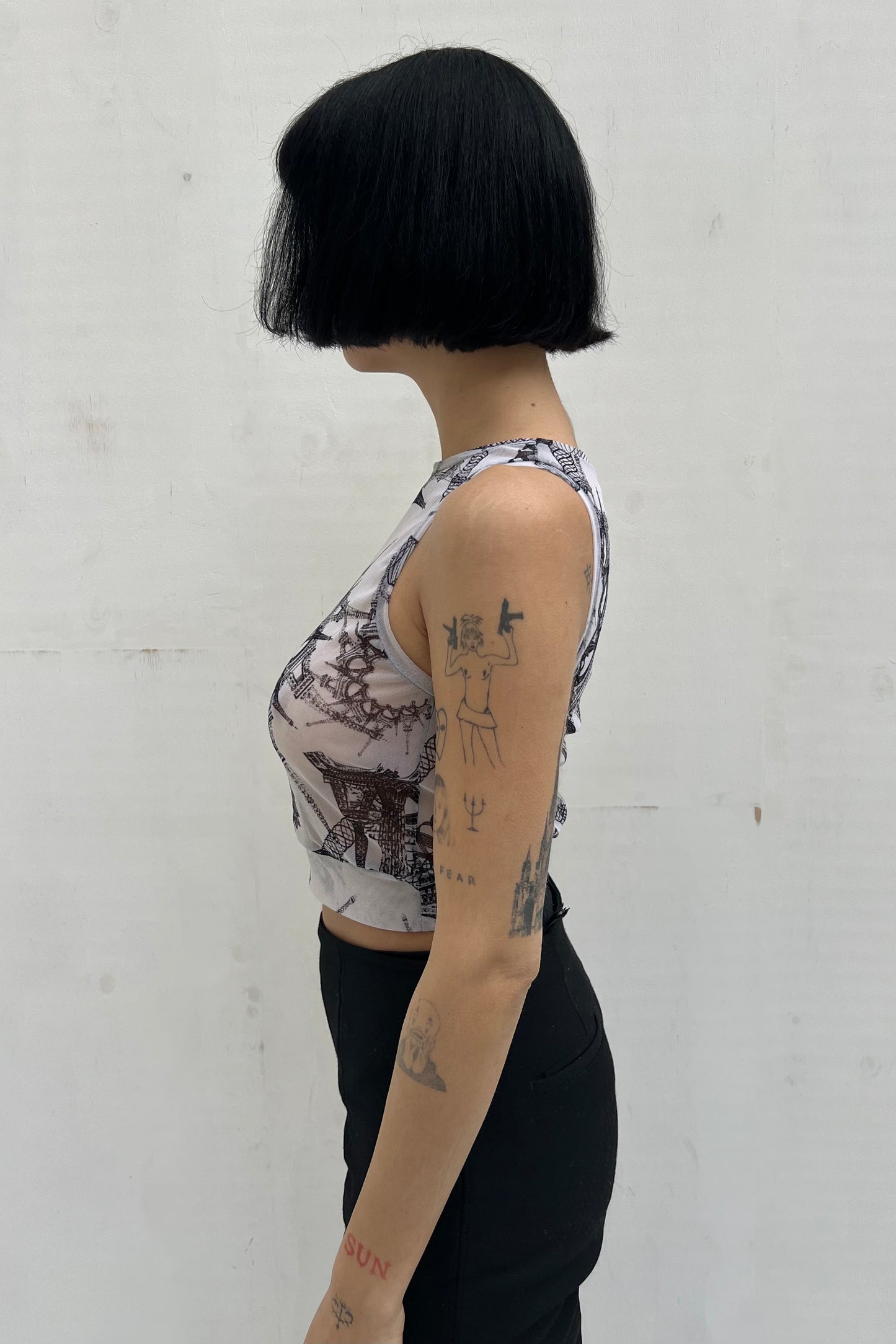 Vintage Eiffel Tower Mesh Top