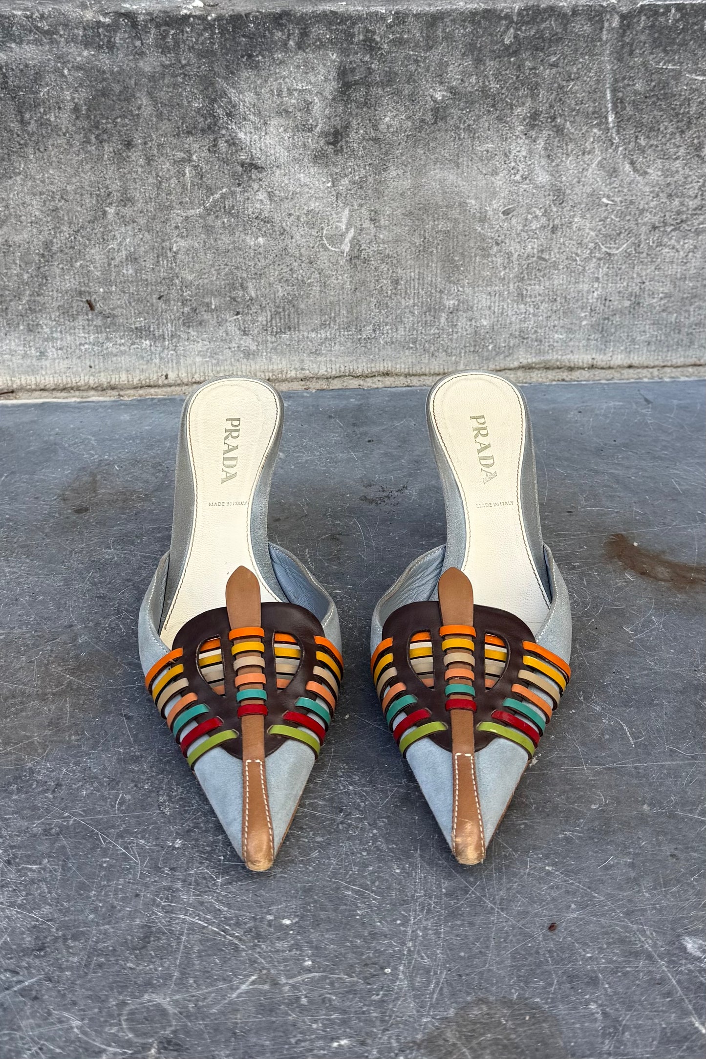 Vintage Blue Suede Multicolour Mules 37,5
