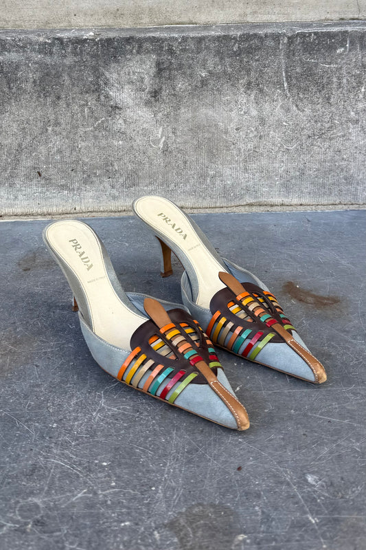 Vintage Blue Suede Multicolour Mules 37,5