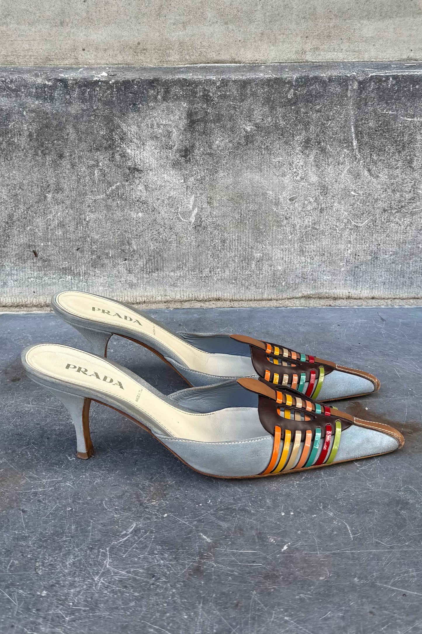 Vintage Blue Suede Multicolour Mules 37,5