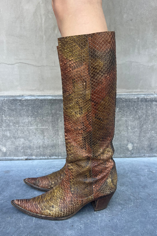 Vintage Snake Leather High Boots 37