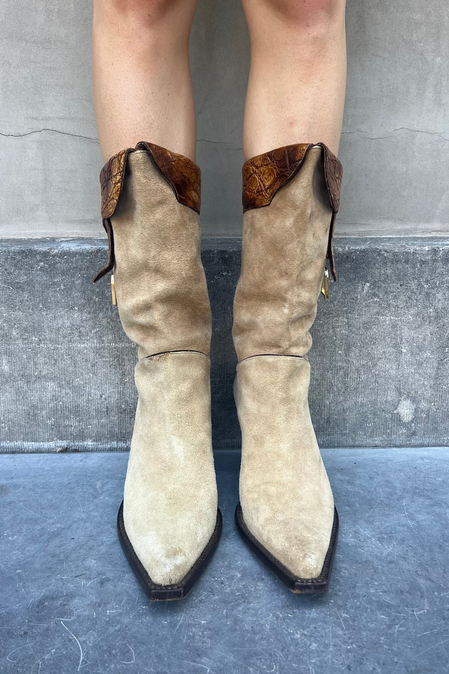 Vintage Croc Details Suede Boots 39.5