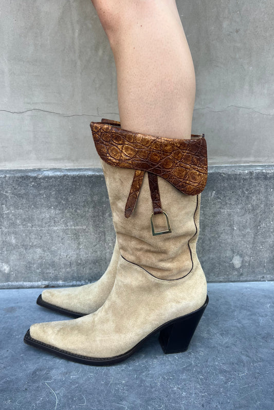 Vintage Croc Details Suede Boots 39.5