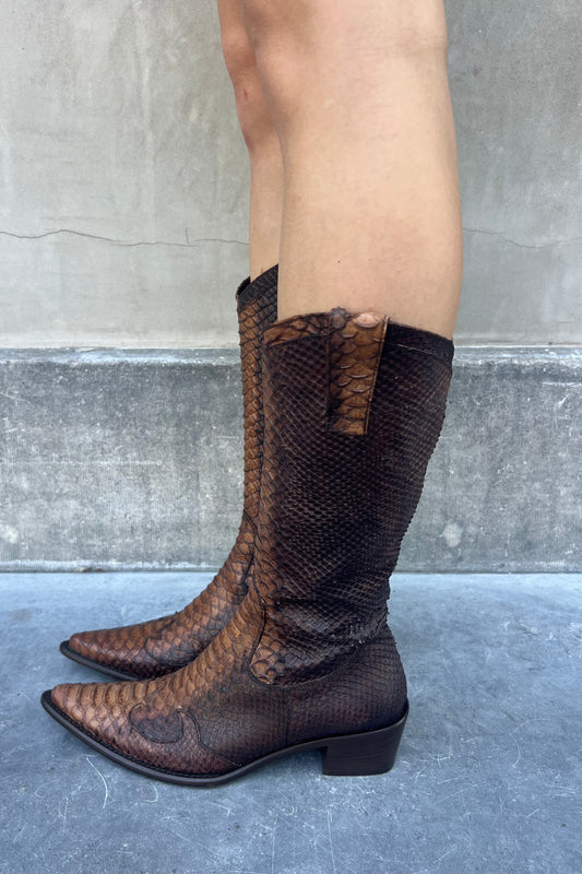 Vintage Chocolate Brown High Python Boots 38