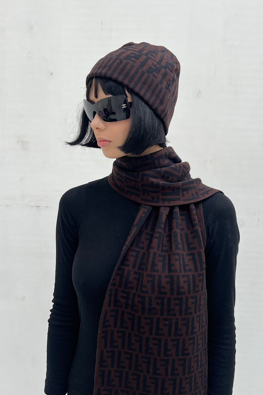 Vintage Chocolate Zucca Scarf & Hat Set