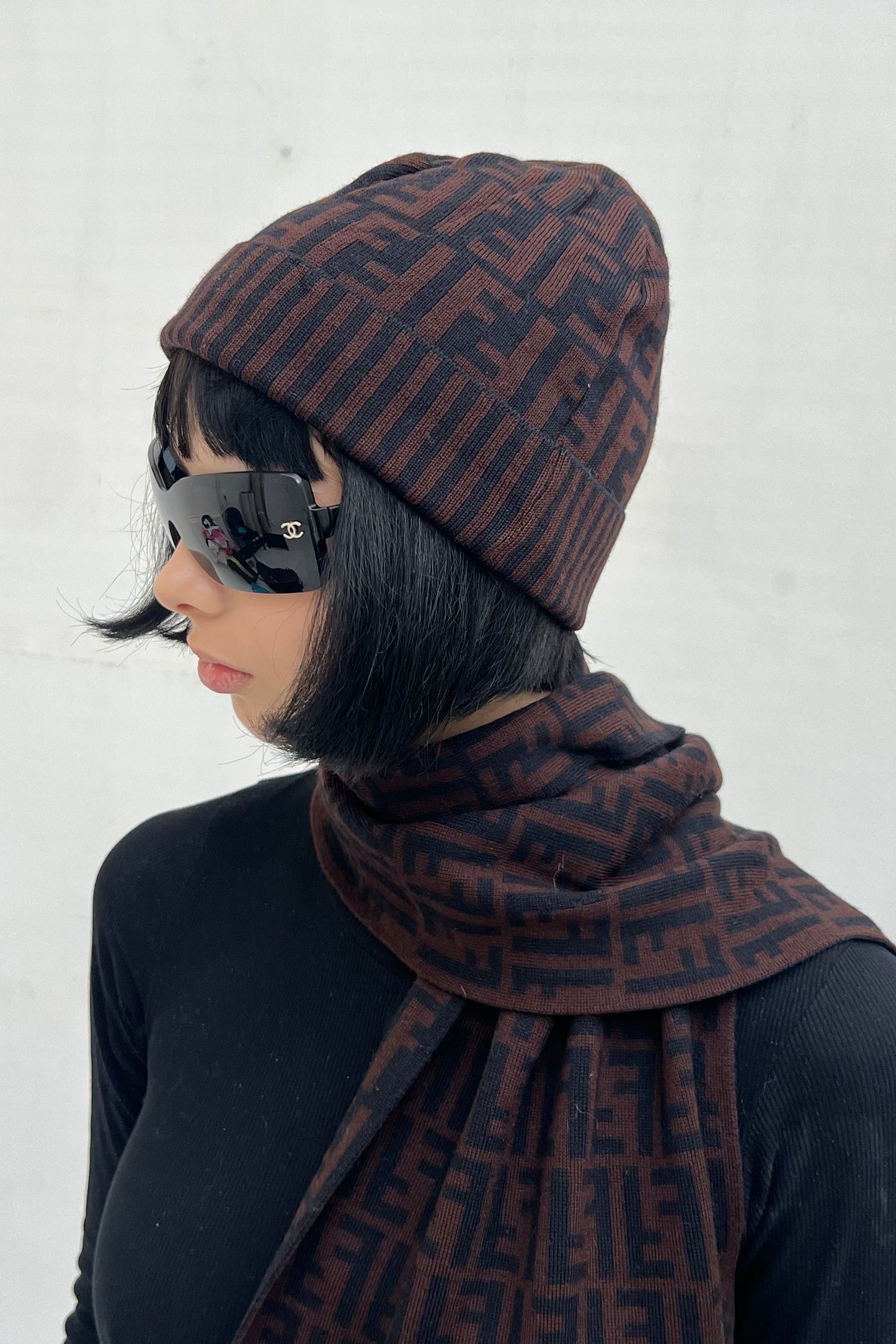 Vintage Chocolate Zucca Scarf & Hat Set