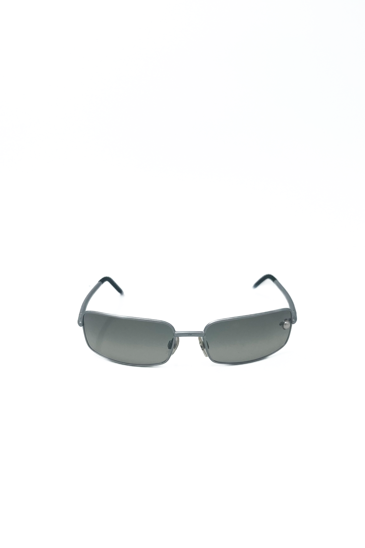 Vintage Rectangular Silver Brushed Pearl Detail Sunglasses