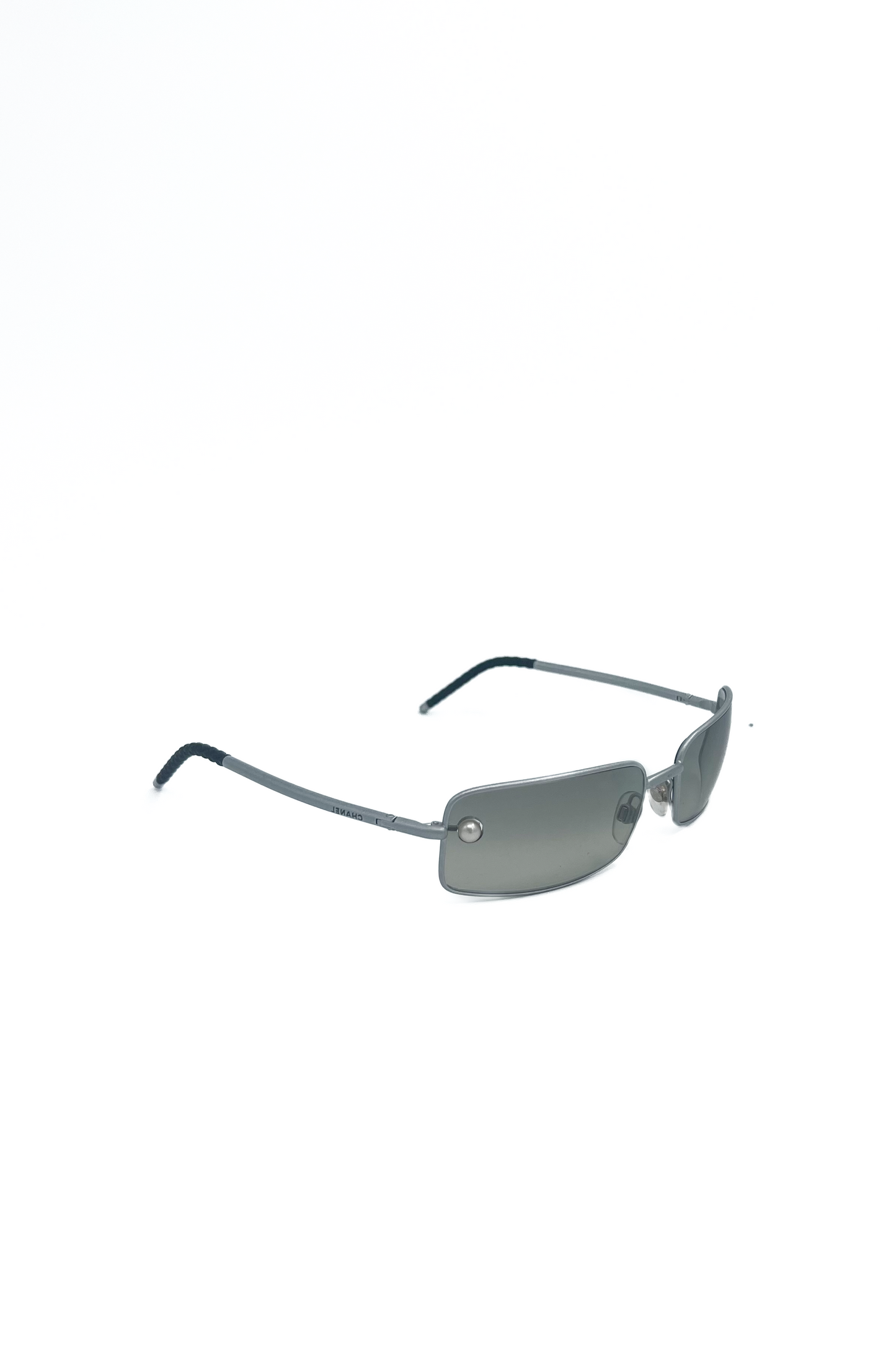 Vintage Rectangular Silver Brushed Pearl Detail Sunglasses