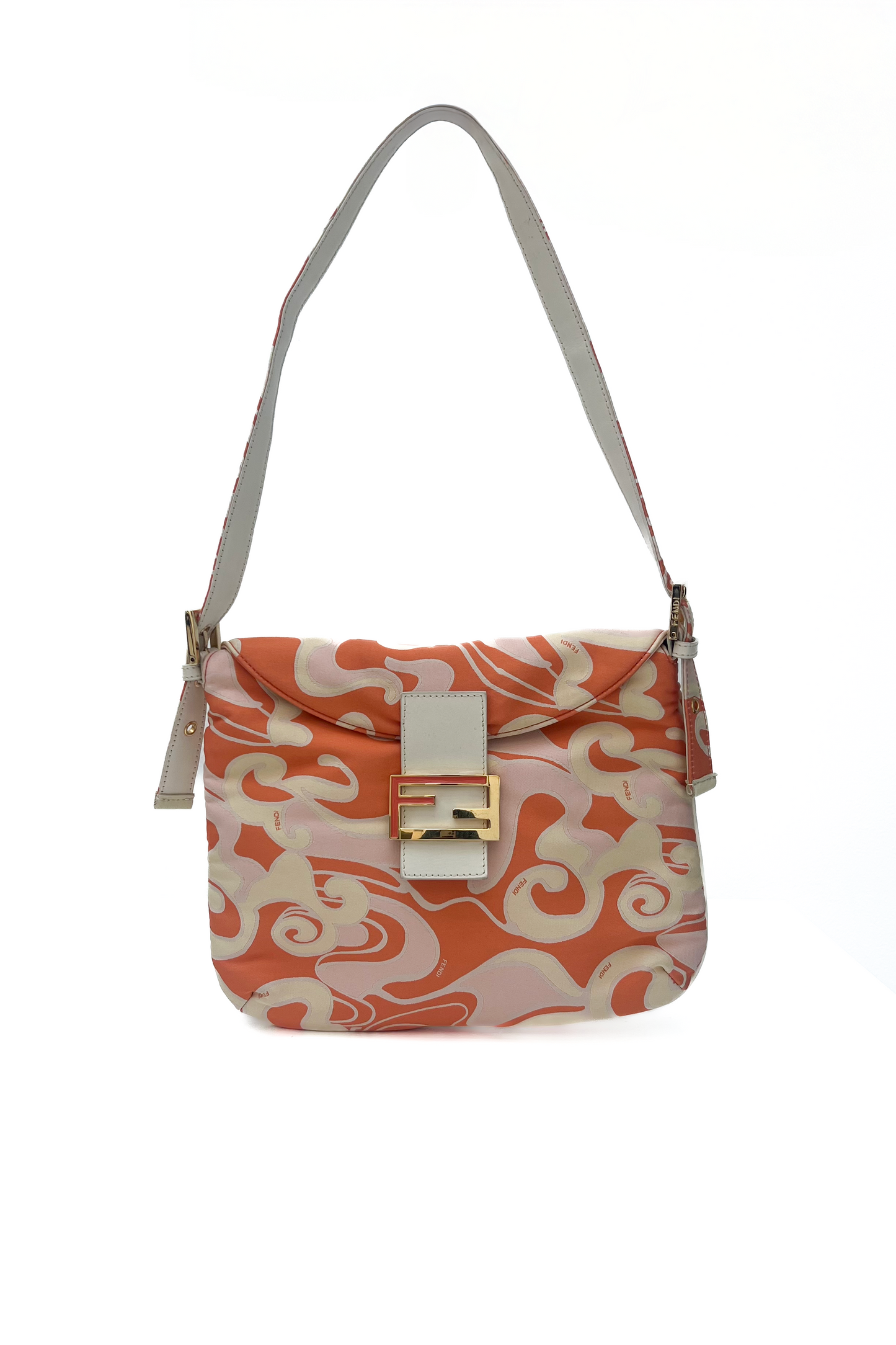 Vintage Orange Satin Swirl Print Baguette Bag