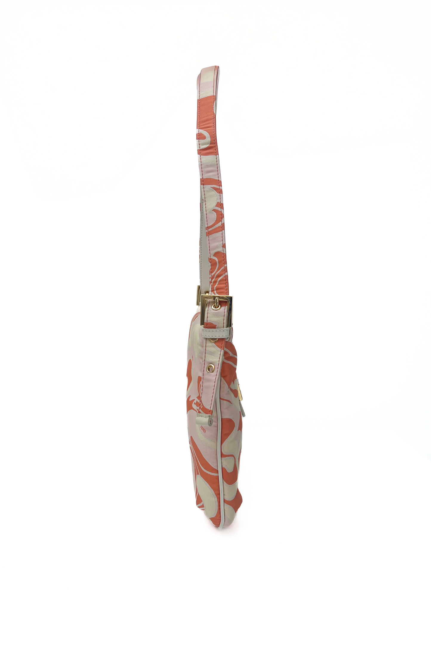 Vintage Orange Satin Swirl Print Baguette Bag