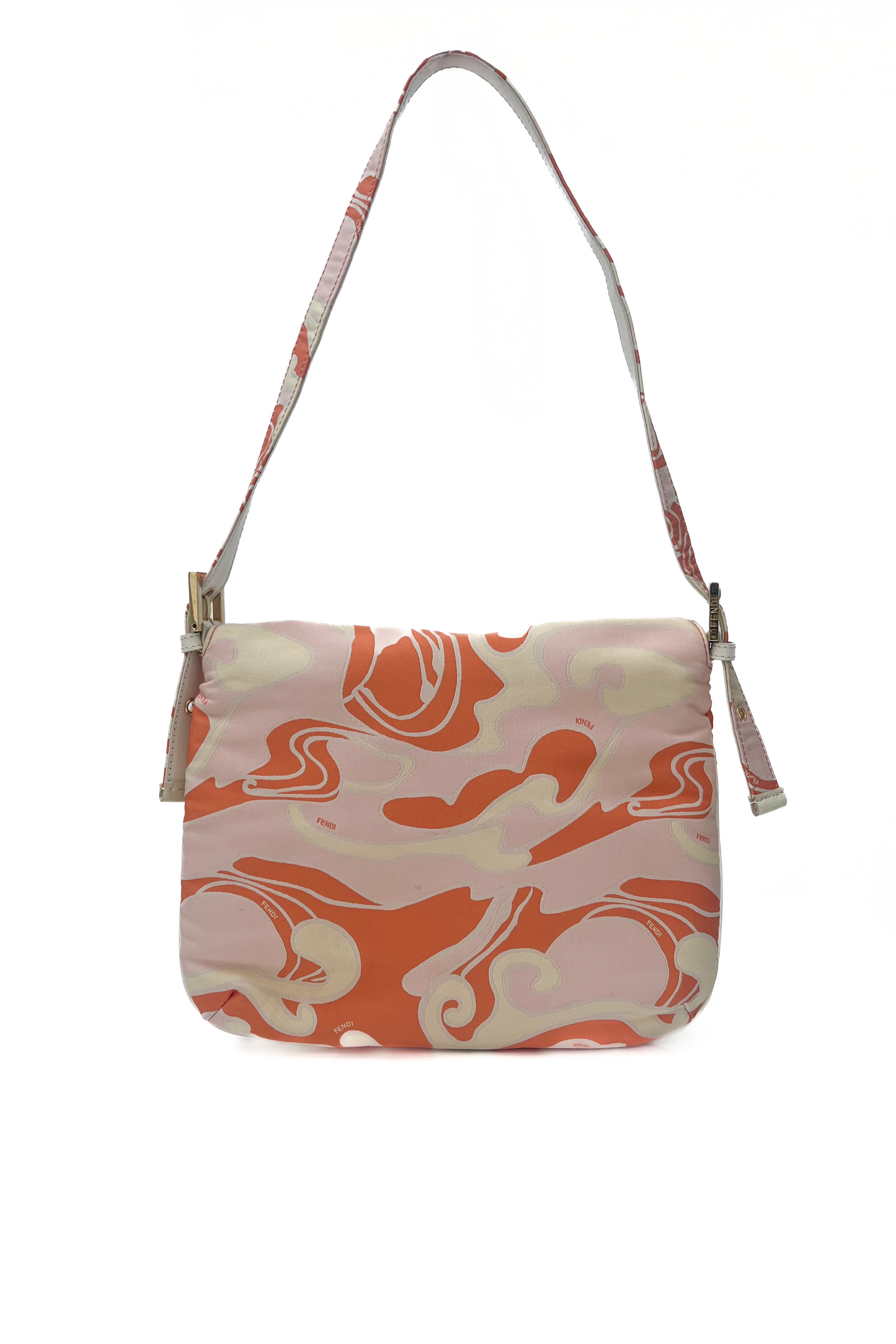 Vintage Orange Satin Swirl Print Baguette Bag