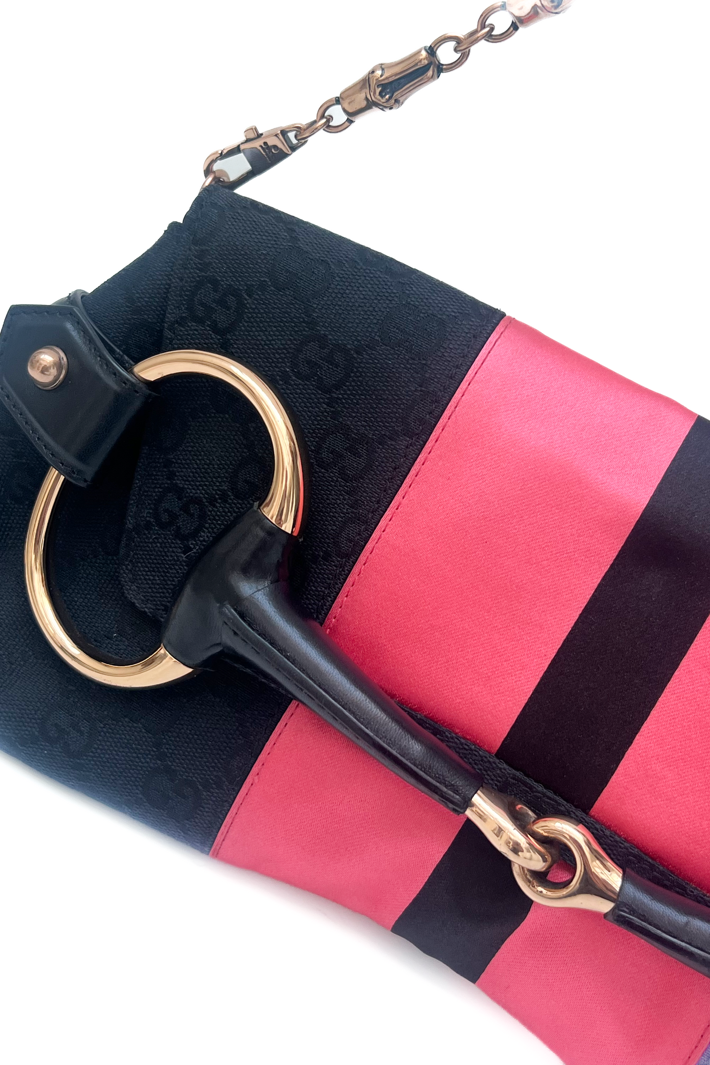Vintage Black Monogram & Pink Satin Pochette
