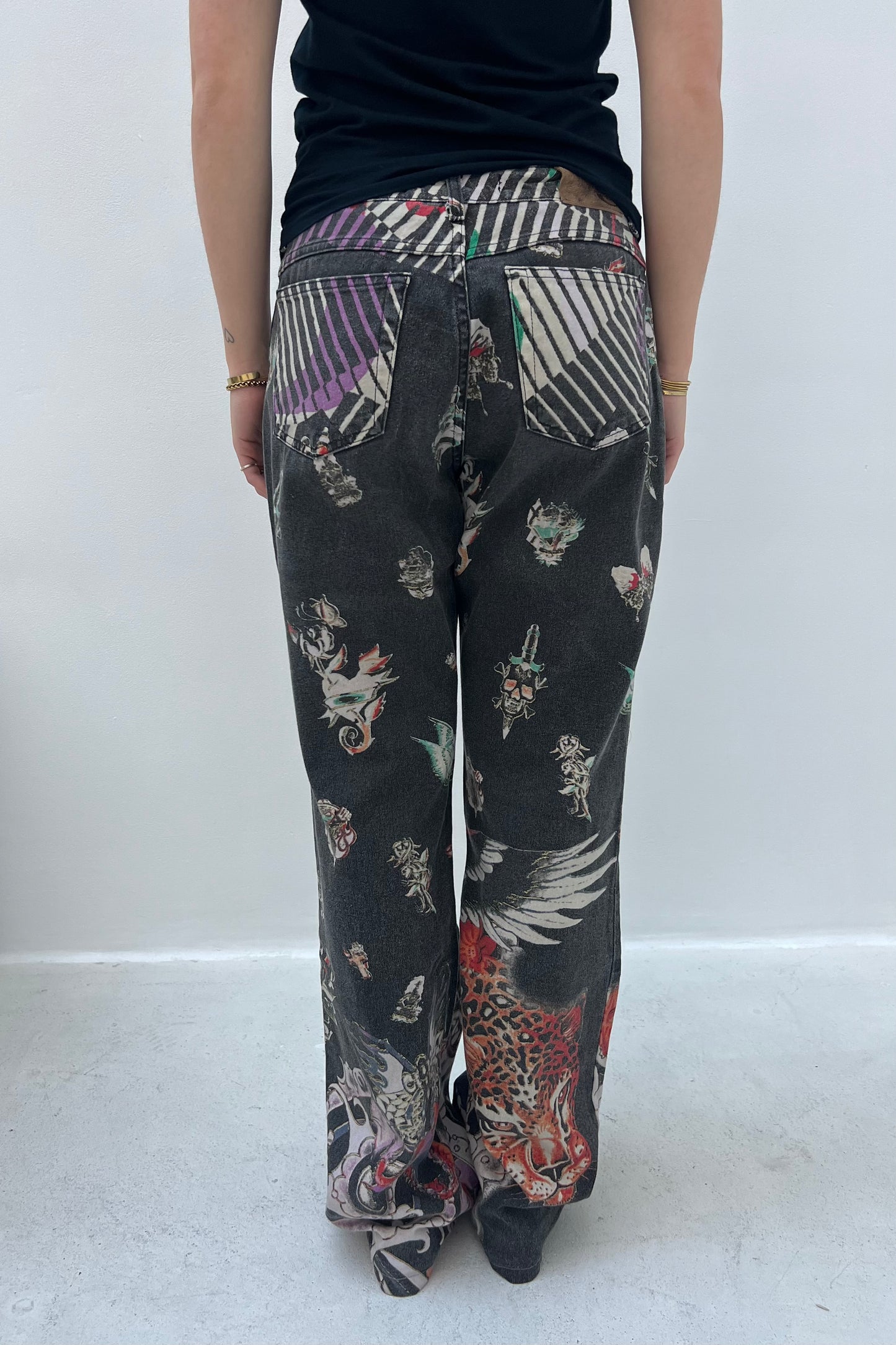 Vintage Black Leopard Butterfly Printed Pants