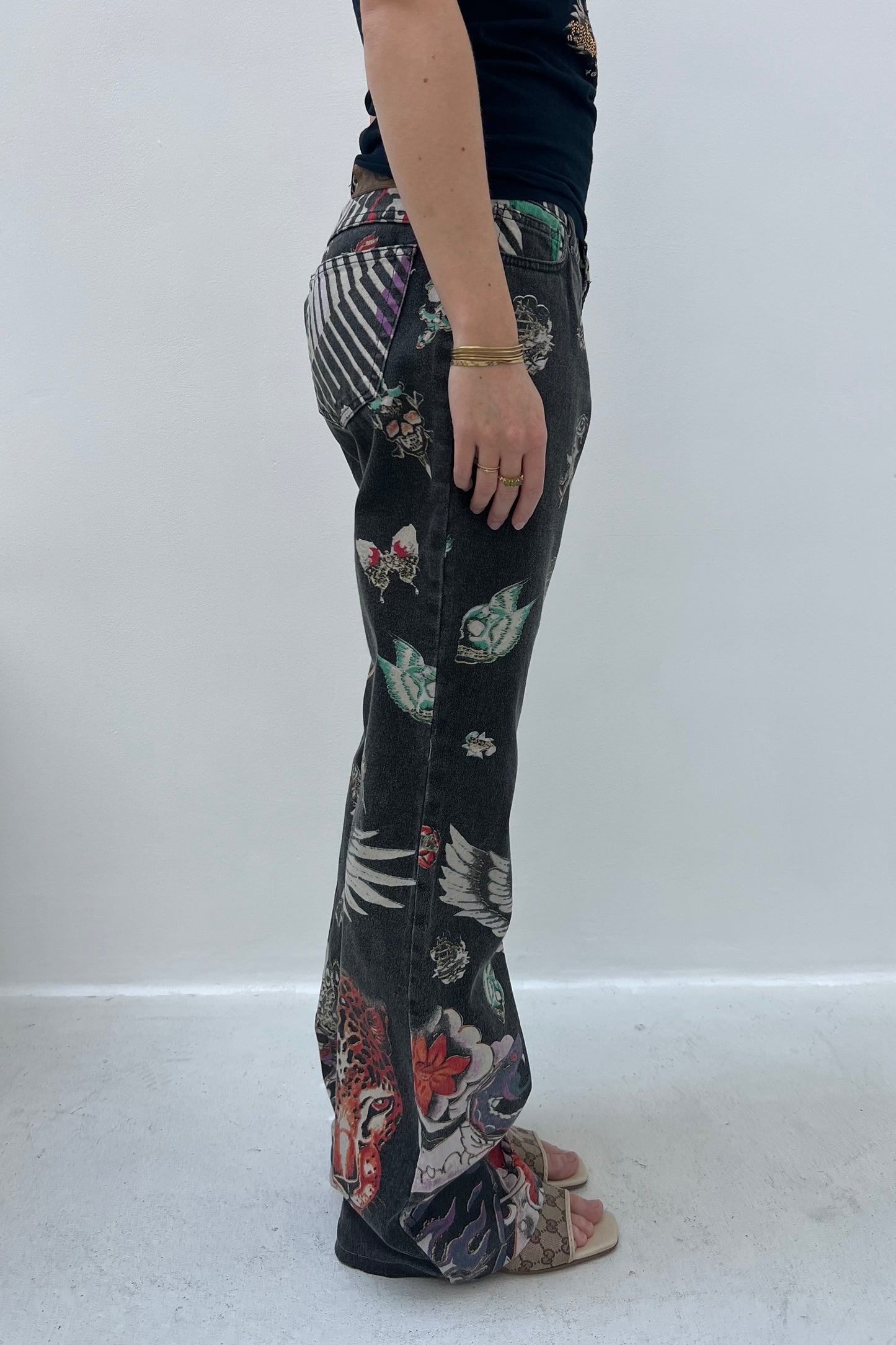 Vintage Black Leopard Butterfly Printed Pants