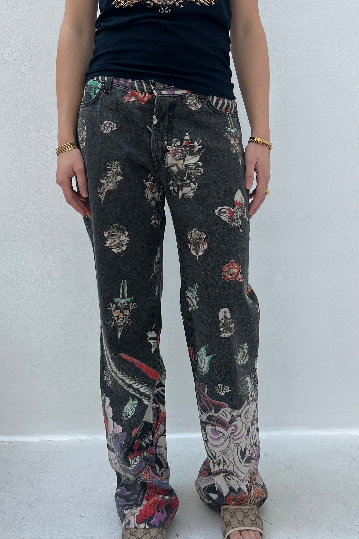 Vintage Black Leopard Butterfly Printed Pants