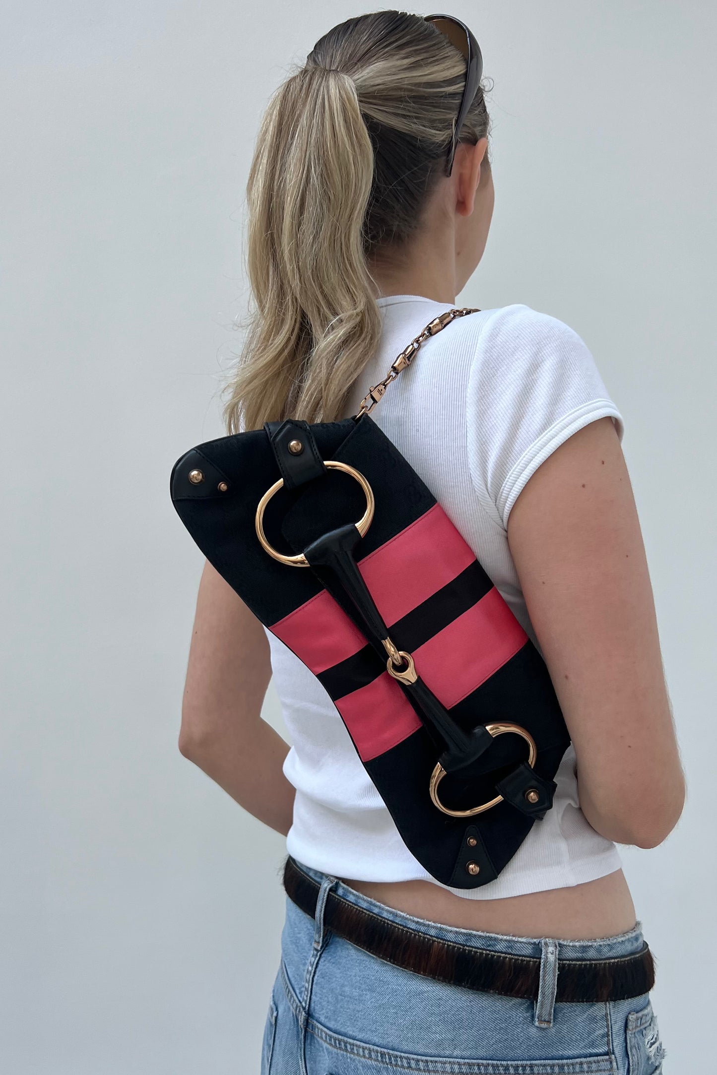 Vintage Black Monogram & Pink Satin Pochette