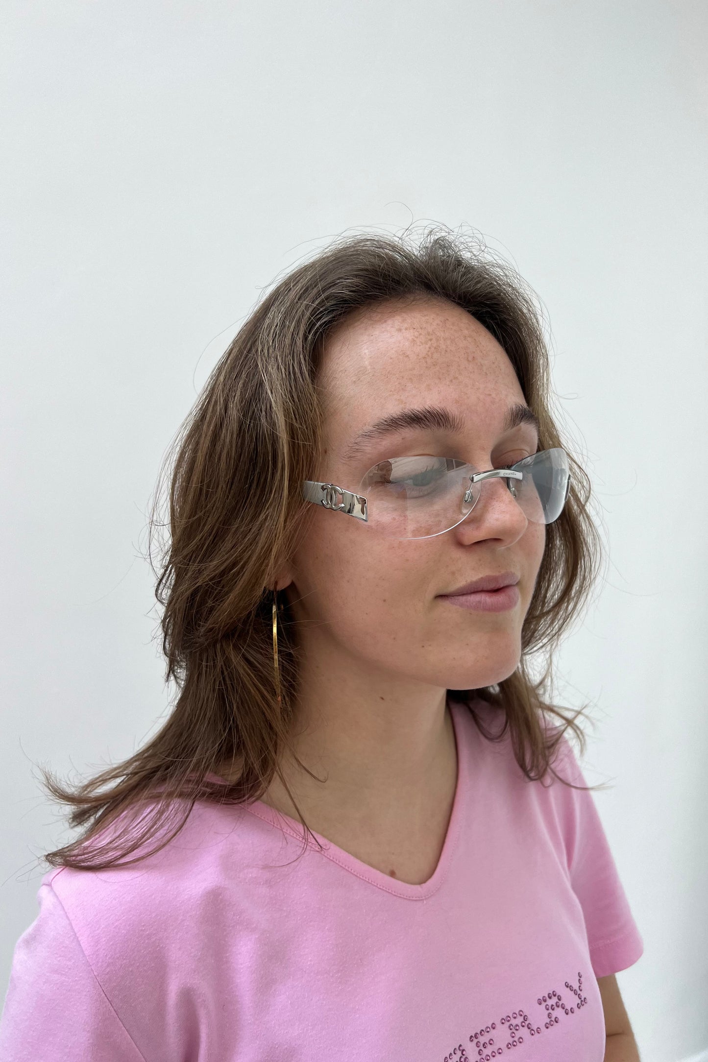 Transparant Rimless Silver CC Logo Sunglasses