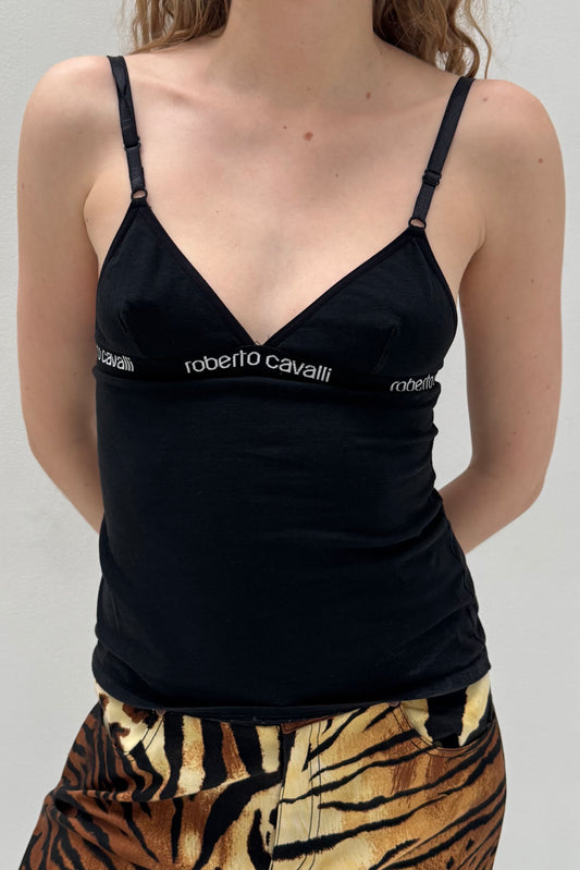 Vintage Black & White Spell-Out Logo Cami Top
