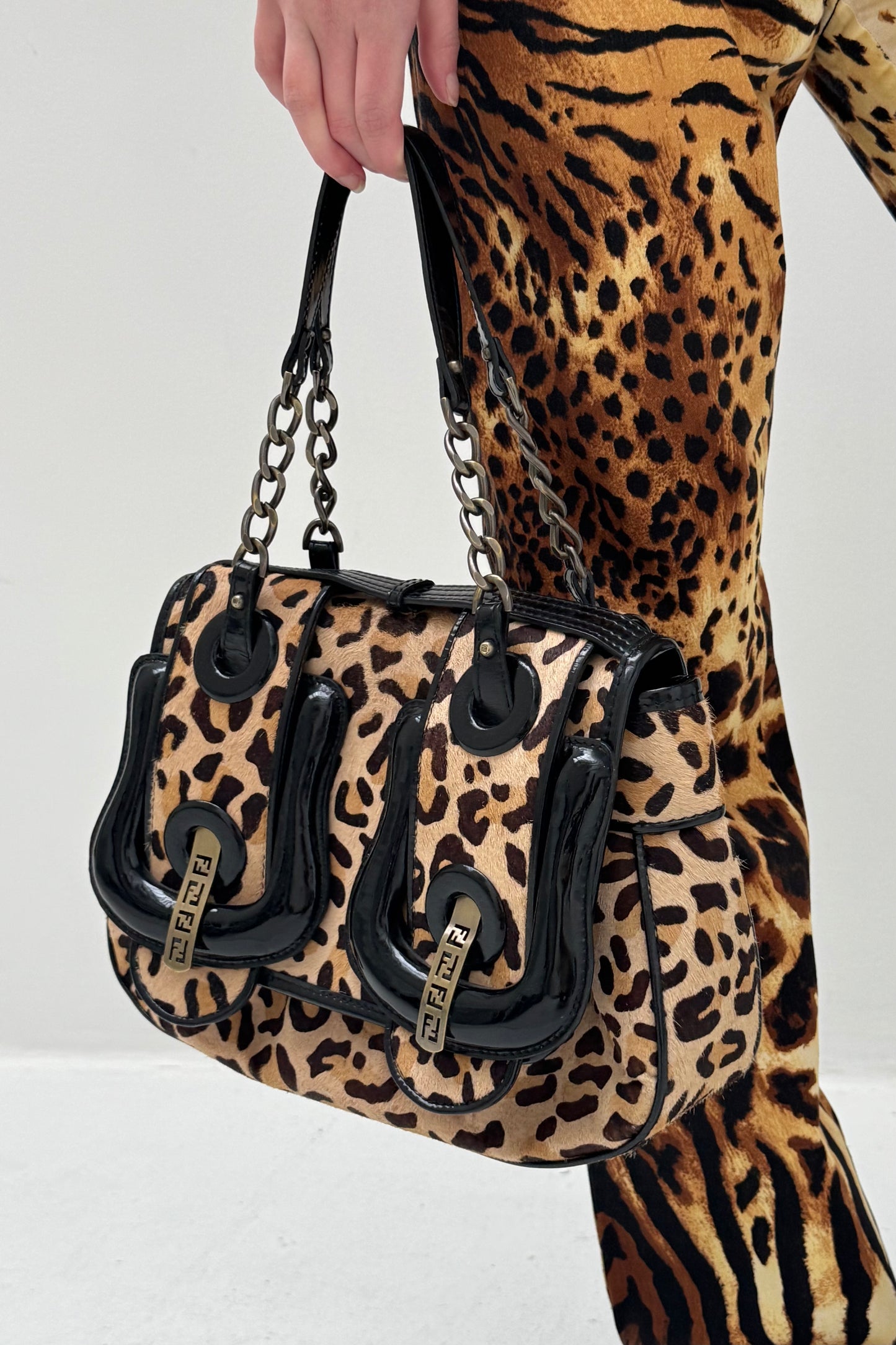 Vintage Leopard Calf Skin Patent Leather Bag