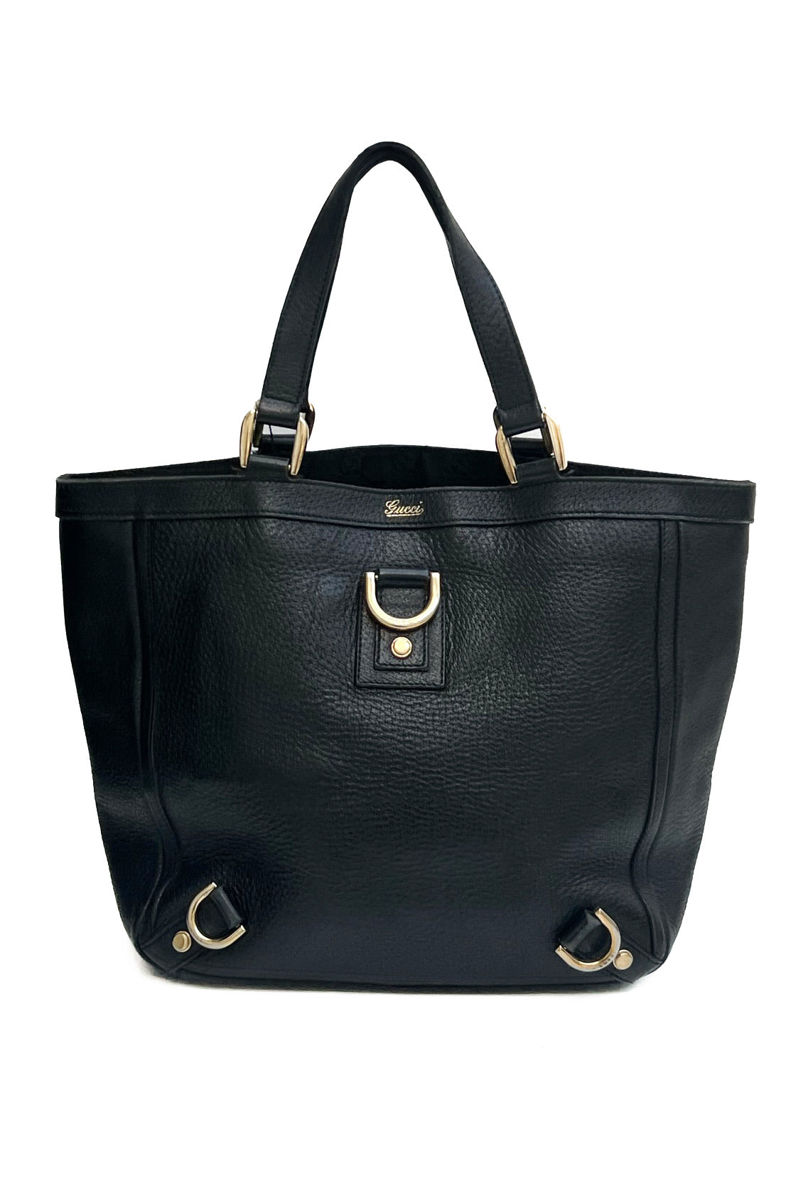 Vintage All Black Leather D-ring Bag