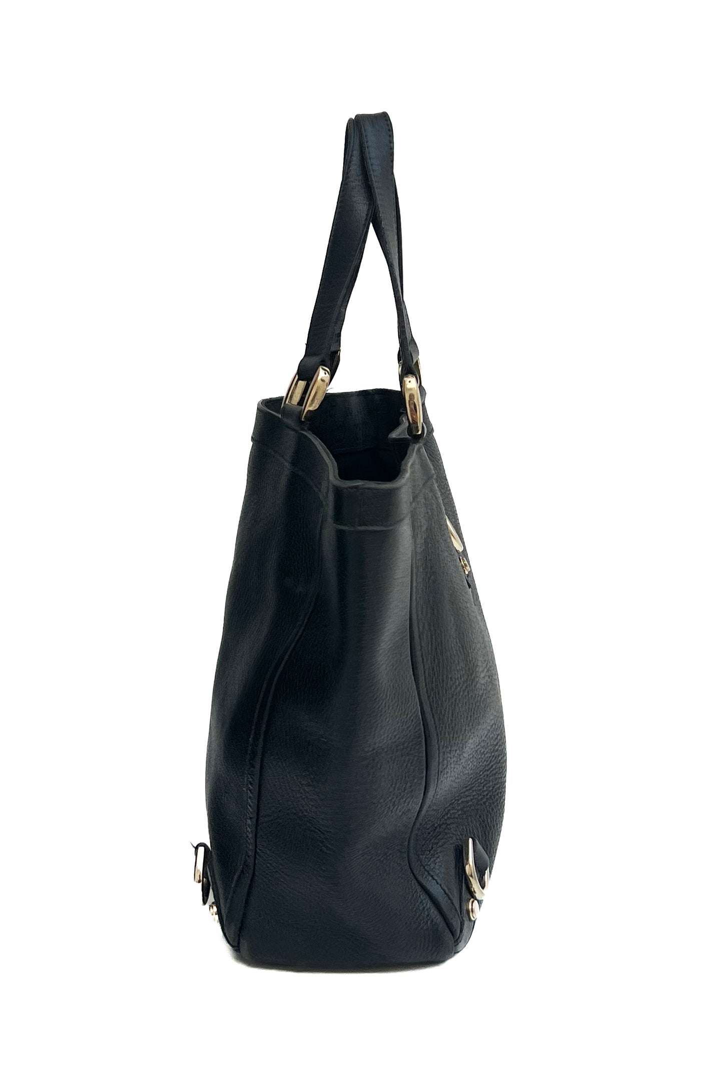 Vintage All Black Leather D-ring Bag